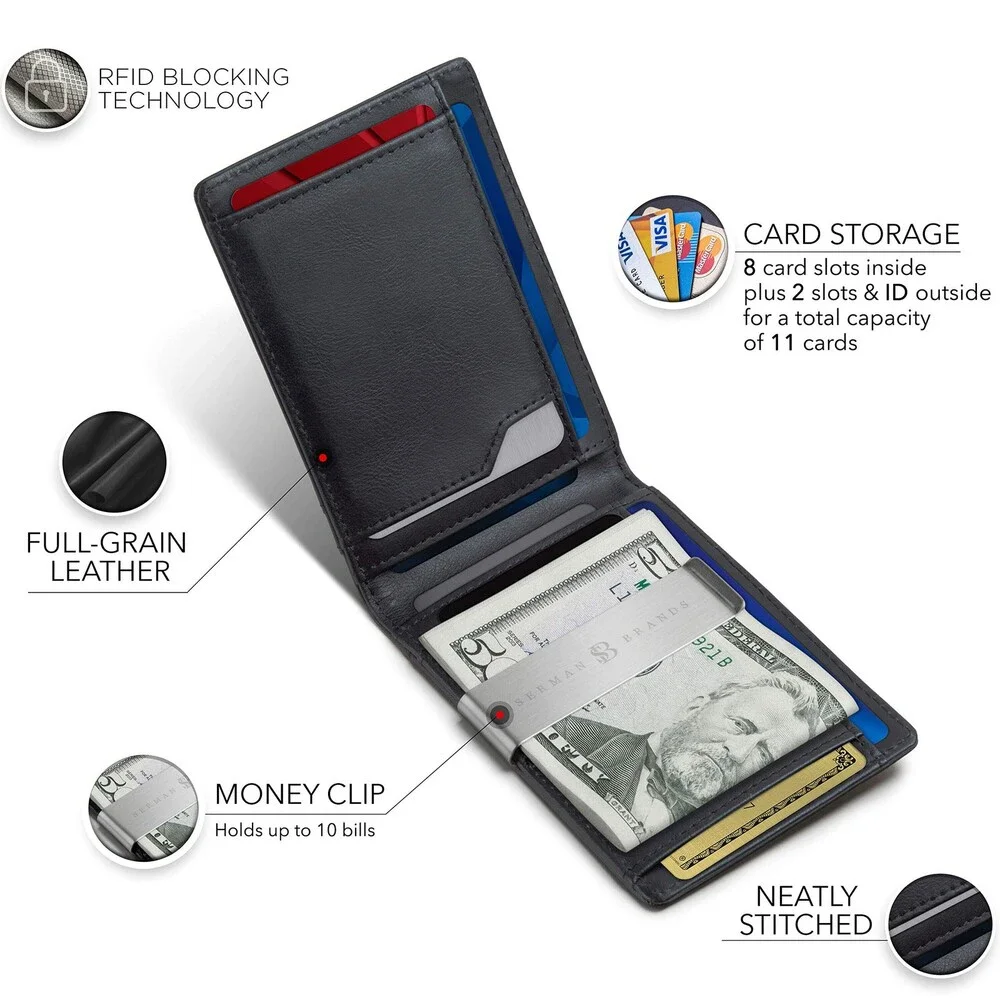 SERMAN Men's Charcoal Black BRANDS Money Clip Wallet CHARCOAL BLACK TRANSFORMER